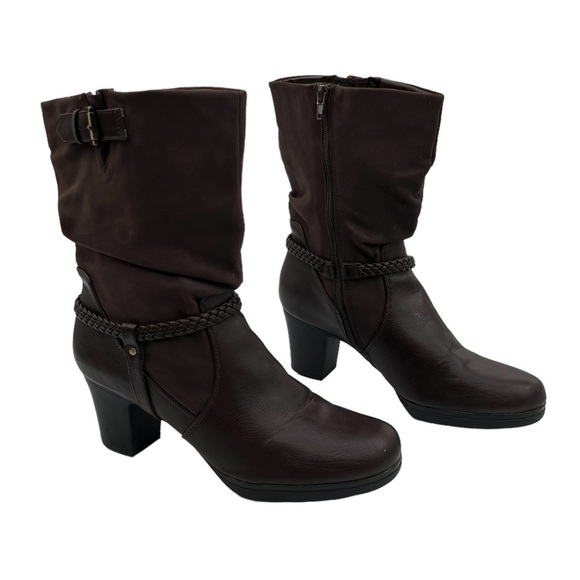 Lifestride Brown Keynote Slouch Block Heel Boots Size 9.5 Women's - Picture 1 of 12